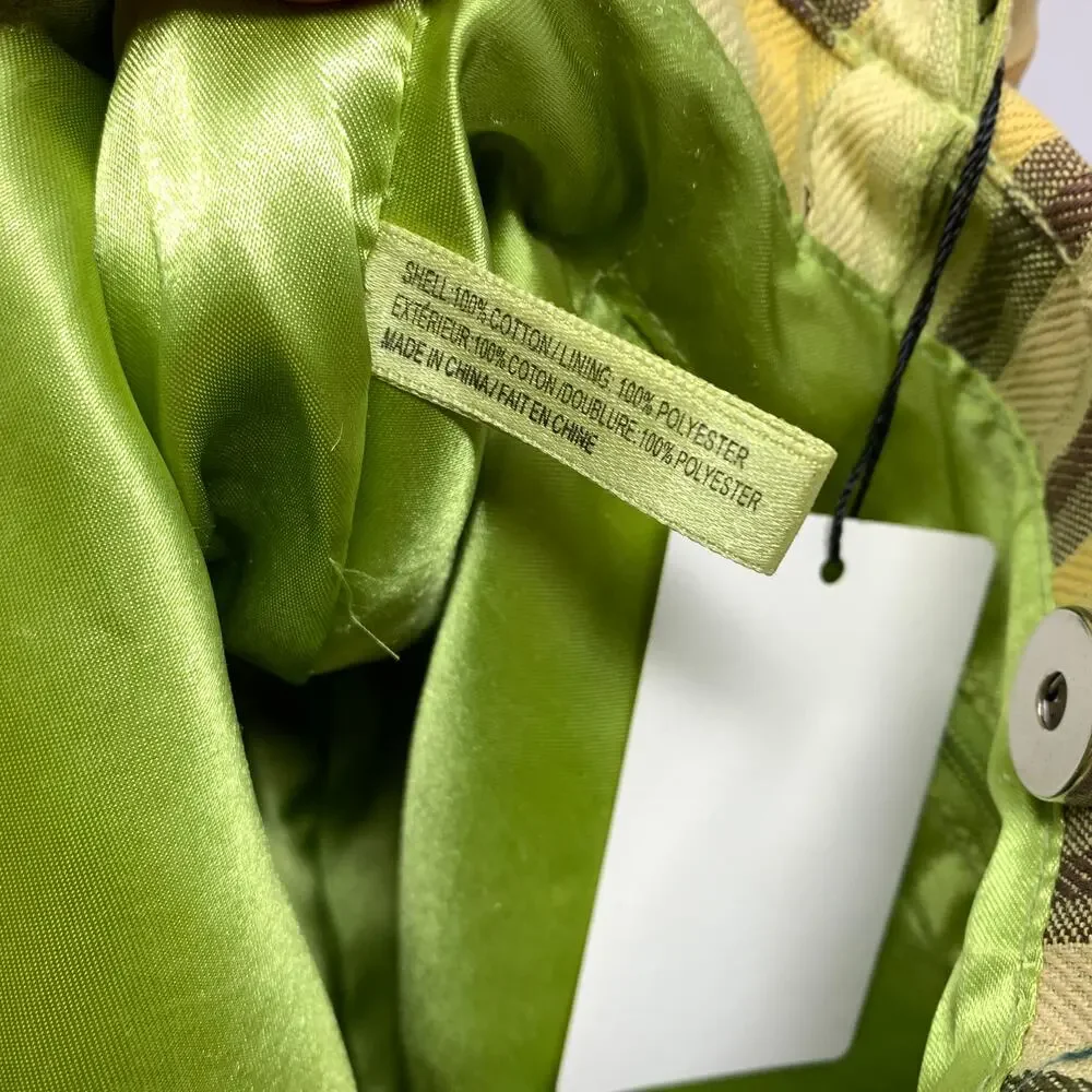 Vintage Bamboo Handle Striped Canvas Handbag Green Yellow Brown Resort Boho Tote